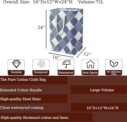 Waterproof Laundry Hamper Collapsible Laundry Basket Leather Handle Laundry Bag Large Clothes Storage Toy Organization for Bathroom Bedroom Laundryroom College Dorms (LXY-888)