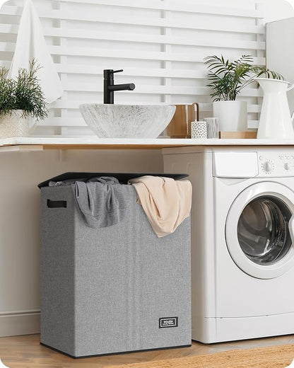 SOLEDI Double Laundry Hamper with Lid, 130L Clothes Hamper 2 Section, Laundry Basket with Removable bag, Bed room decor aesthetic, laundry room organization, Home and dorm room essentials