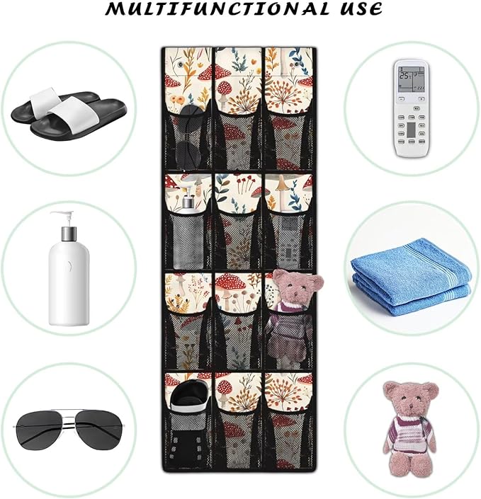 Mushroom Door Hanger Organizer Mesh Fabric Wall Hanging Storage for BedRoom 12 Pockets Over The Door Shoe Organizer