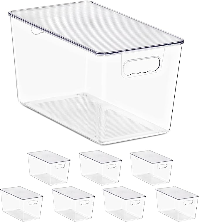 Sorbus Clear Storage Bins with Lids, 8 Pack X-Large Organization Bins with Handles – Clear Stackable Storage Containers for Storage, Pantry, Fridge, Cabinet, Closet & Kitchen Organization – BPA-Free