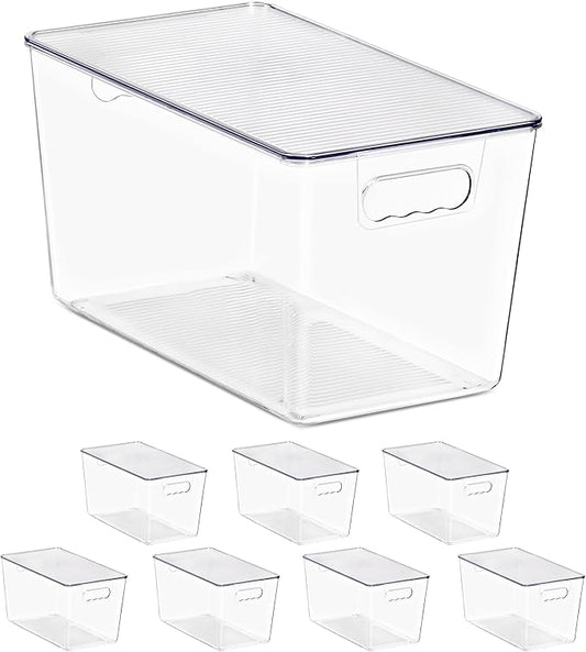 Sorbus Clear Storage Bins with Lids, 8 Pack X-Large Organization Bins with Handles – Clear Stackable Storage Containers for Storage, Pantry, Fridge, Cabinet, Closet & Kitchen Organization – BPA-Free