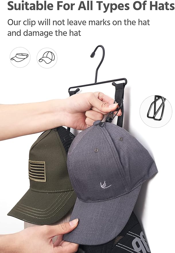 Mkono Closet Storage Rack Baseball Cap Keeper Hanger with 16 Hooks Modern Multifunctional Organizer for Door and Wall Fit Most Hats,