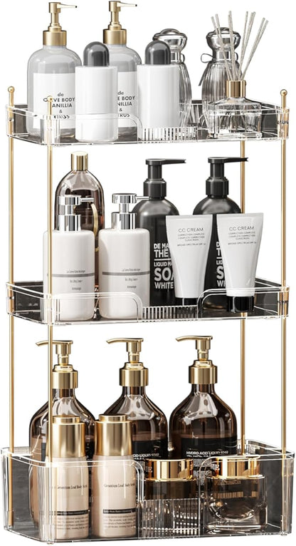 Akinbas 3 Tier Bathroom Organizer Countertop Makeup Perfume Tray Skincare Organizer for Bathroom Dresser Vanity (White)