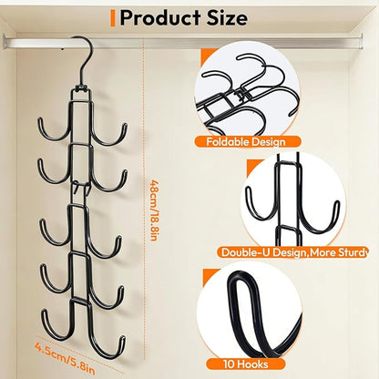 Hat Hangers for Closet, Hat Organizer for Baseball Caps, Stainless Steel Hat Rack with 10 Hooks for Caps Storage and Closet Organization (Black)