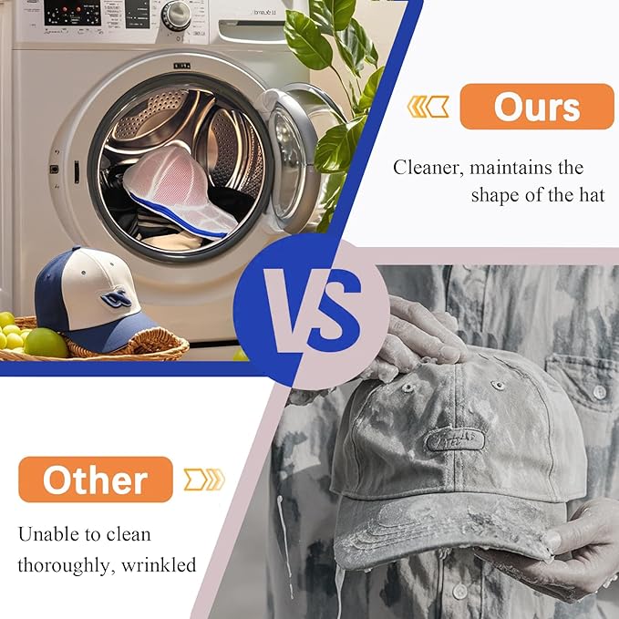 2 Pack Hat Washer Cage for Washing Machine, Baseball Cap Washing Cage, Hat Cleaner for Flat and Curved Ball Caps (Sapphire 2pcs)