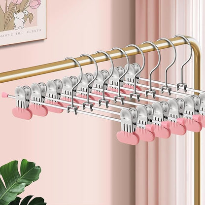 Pants Hangers with Wide Clips 30 Pack Adjustable Skirt Hangers for Women Non-Slip Clothes Hanger for Pants Heavy Duty Space Saving Trousers Hanger for Jeans,Shorts Pink 12Inch