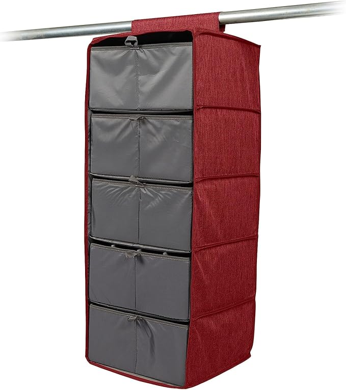 Covermates Keepsakes Hanging Closet Organizer Set – Heavy Duty Wardrobe Storage Shelves with Trays & Dividers – Vertical Dresser for Sweaters, Shoes, and Handbags, Red Heather