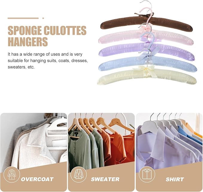 5Pcs Satin Padded Hangers Anti Slip Clothes Hangers Sweater Hangers Dress Shirt Hanger for Wedding Dresses Hangers Party Favors