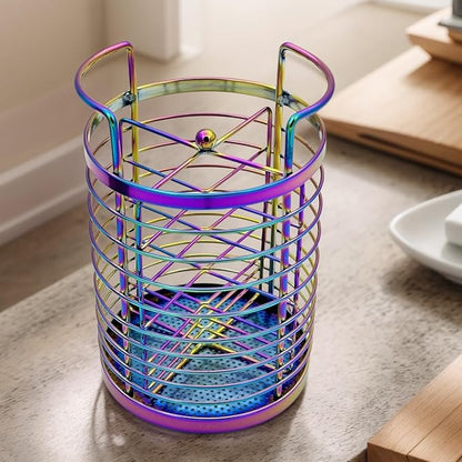 Rainbow Makeup Brush Holder Organizer, 4 Slot Make up Brushes Cup for Cosmetics, Nail Polish, Art Supply, Bathroom Vanity Desktop Organizer, Mesh Storage Caddy Baskets for Holding Knife Fork Spoon