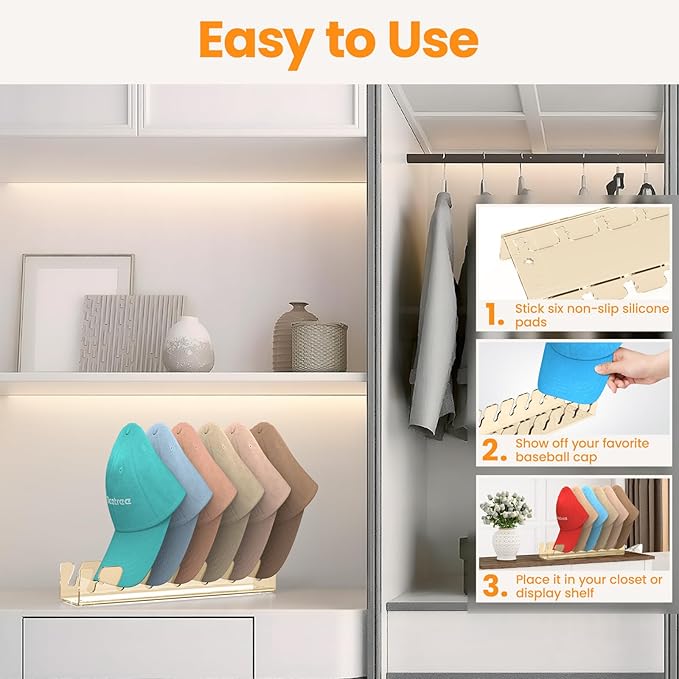 Nicetree Hat Organizer for Baseball Caps, 2 Pcs No Install Acrylic Hat Racks for 14 Baseball Caps Storage, Hat Stand for Caps Display and Organizer for Dresser, Bedroom, Closet, Office