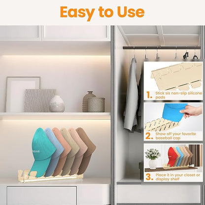 Nicetree Hat Organizer for Baseball Caps, 2 Pcs No Install Acrylic Hat Racks for 14 Baseball Caps Storage, Hat Stand for Caps Display and Organizer for Dresser, Bedroom, Closet, Office