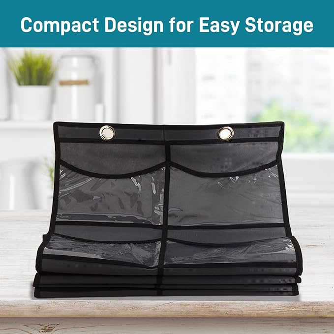 Fixwal Hat Organizer for Baseball Caps, 16 Pocket Over The Door Hat Rack For Storage Closet Wall, Cap Holder Hanger with Large Clear Pockets & 2 Hooks, Hat Storage to Protect and Display, Black