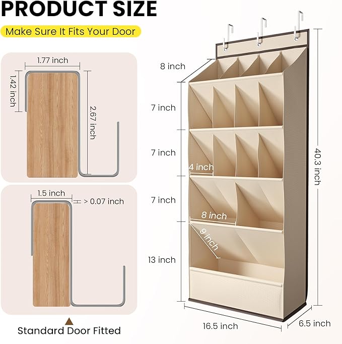 18 Pairs Over the Door Shoe Organizer, Shoe Rack for Closet Door with Large Breathable Pockets, Hanging Shoes Rack for Boots, Behind the Door Organizer Shoe Holder for Categorized Storage, Beige ﻿