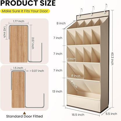 18 Pairs Over the Door Shoe Organizer, Shoe Rack for Closet Door with Large Breathable Pockets, Hanging Shoes Rack for Boots, Behind the Door Organizer Shoe Holder for Categorized Storage, Beige ﻿