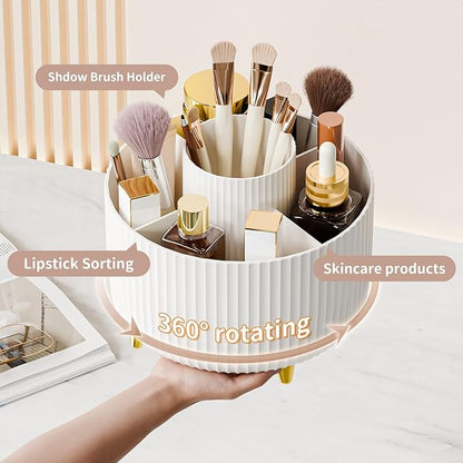 fanado 360° Rotate Makeup Brush Holder Organizer, Makeup Organizers Countertop, Makeup organization and Skincare Storage for Vanity, Desktop, Bathroom (White)