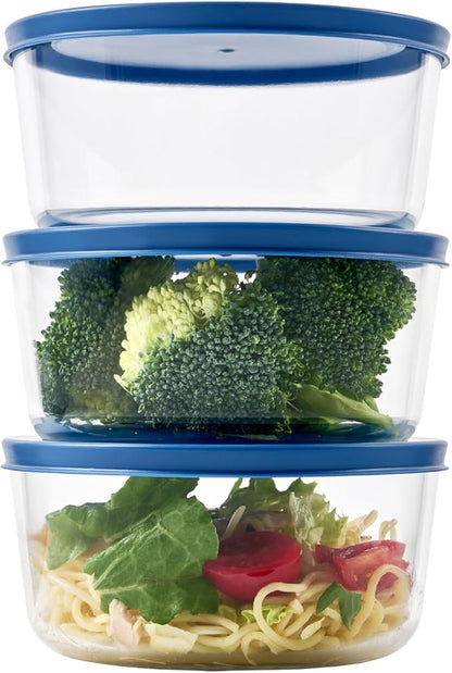 6-Piece Glass Food Storage Containers Set (3 Containers + 3 BPA-Free Lids) | 4-Cup, Leakproof | Microwave, Freezer, Oven & Dishwasher Safe | Ideal for Meal Prep & Pantry Organization, Deep Navy