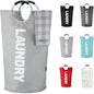 Caroeas 125L Laundry Basket,Large Laundry Hamper, Laundry Bag with Padded Handles, Clothes Hamper Stands Up Well, Collapsible Free Standing Easy Storage Washing Bin (Light Grey,125L)
