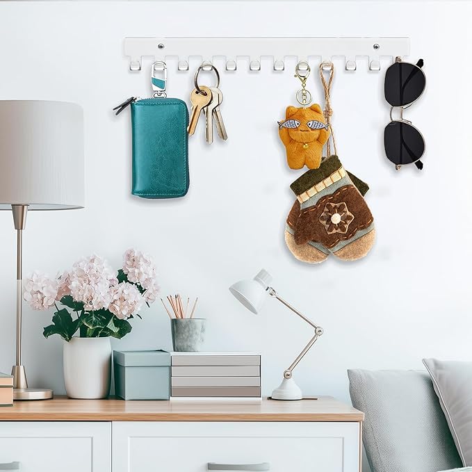 13.8 inch Acrylic Necklace Holder 2 Pack Wall Mounted Necklace Organizer Hanging Jewelry Organizer with 12 Hooks for Necklaces, Bracelets, Rings and Bangles Display