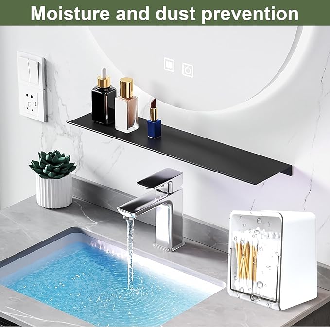 Qtip Holder with 2 Compartments, Clear Bathroom Set, Vanity Countertop Storage Organizer for Swab, Round Pads, Plastic Floss Pick Holder, White