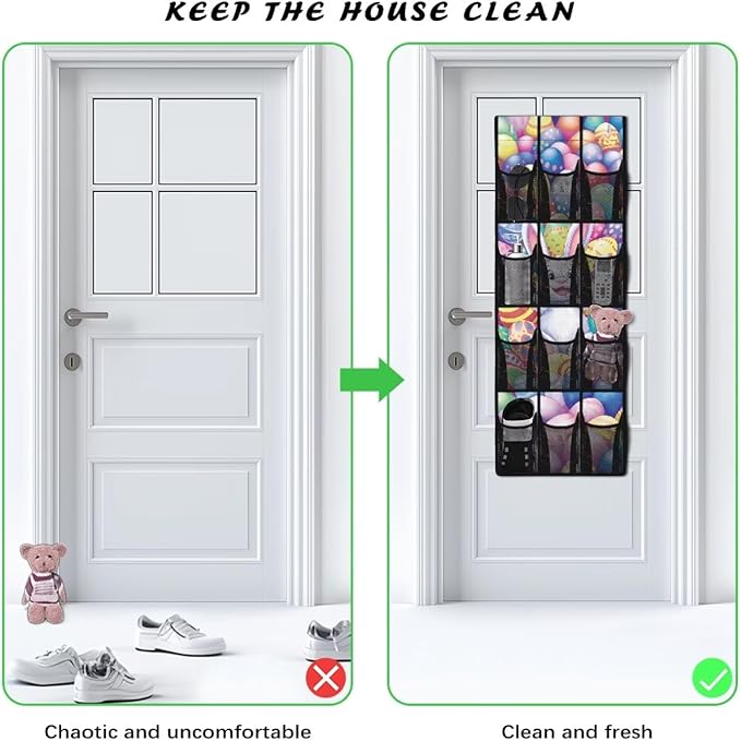 Cute Rabbit 12-Pocket Door Organizer, Breathable Ultra-Lightweight & Foldable Mesh Pockets Organizer for Shoes