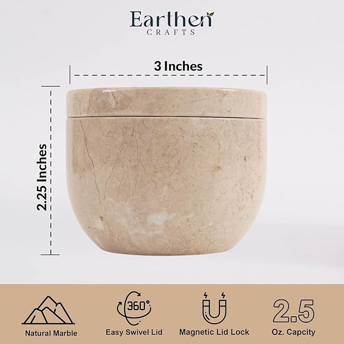 Marble Salt Cellar with Swivel Lid 3 Inch Beige Stone Mini Salt Box for Kitchen Counter with Magnetic Closure, 2.5 OZ Capacity, Ideal for Kosher Salt and Gourmet Seasonings