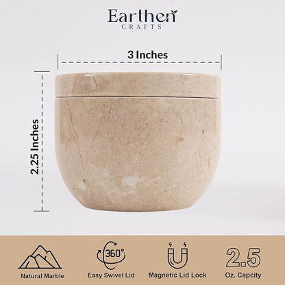 Marble Salt Cellar with Swivel Lid 3 Inch Beige Stone Mini Salt Box for Kitchen Counter with Magnetic Closure, 2.5 OZ Capacity, Ideal for Kosher Salt and Gourmet Seasonings