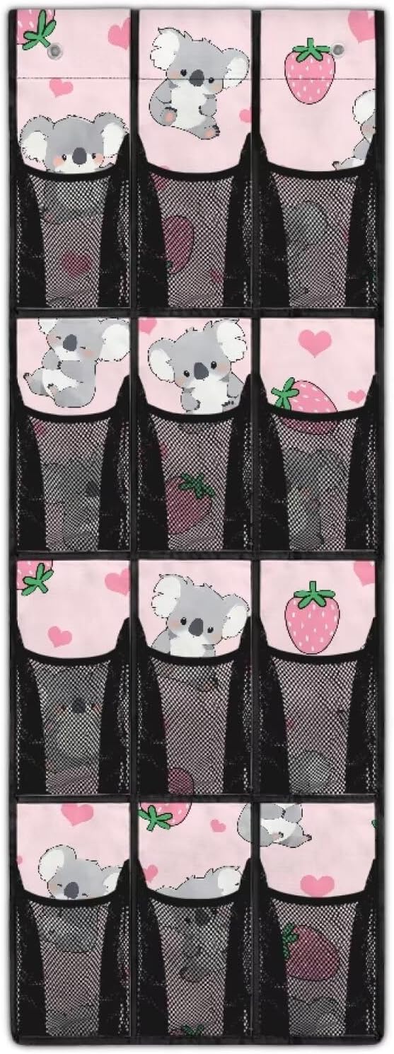 Koala Strawberry Over The Door Pantry Organizer,Hanging Baskets with 12 Mesh Pockets,Over The Door Organizer,Pantry Organizers and Storage,Stable Spice Rack for Kitchen,Bathroom