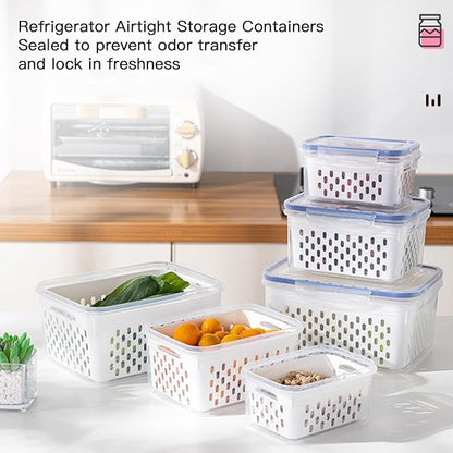 3PCS Fruit Containers for Fridge with Removable Filter, Berry Airtight Produce Storage Containers to Keep Fruit and Vegetables Fresh, BPA-Free Dishwasher Safe Food Containers (Transparent)