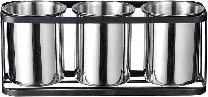 IMEEA Countertop Silverware Caddy, Stainless Steel Flatware Organizer with 3 Compartments for Forks Spoons Knives