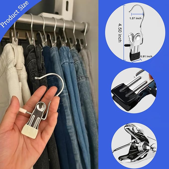 Pant Hangers with Clips, Legging Organizer for Closet, 20 Pack Clothes Drying Hangers with Clip Space Saving Hanger Closet Organizers and Storage for Skirt, Shorts, Jeans