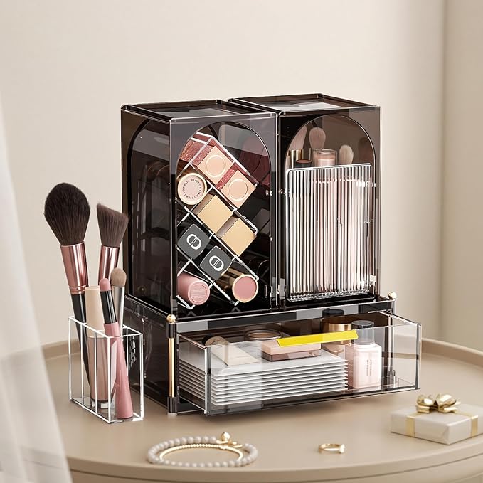 INVSSENE Stackable Makeup Organizer Countertop, Storage Perfume Skincare Cosmetic Lipstick Face Mask Makeup Brush Palettes, Ideal for Vanity Bathroom Counter
