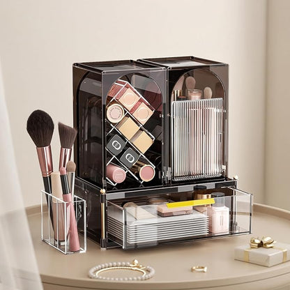 Premium Makeup Organizer with Adjustable Compartments, Spacious Drawers for Cosmetics and Brushes - Ideal for Vanity, Bathroom, or Dressing Table