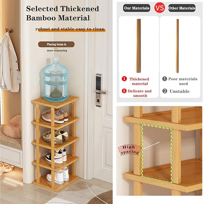 Bamboo Shoe Rack 12 Tier- Vertical Shoe Rack for Small Spaces, Tall Narrow Shoe Rack Organizer for Closet Entryway Corner Garage and Bedroom,Skinny Shoe Shelf with Free Stackable DIY