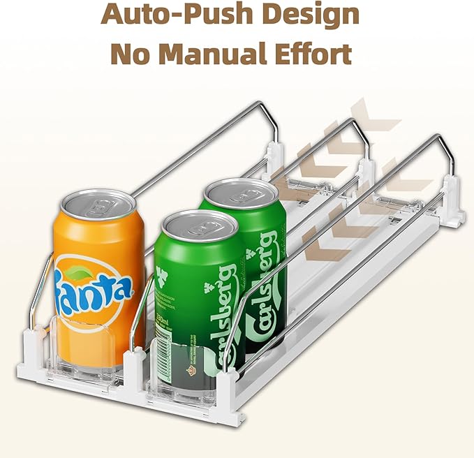 HIYOHIYO 3 Row Auto-Push Drink Organizer for Fridge, Automatic Pushing Can Dispenser for Supermarket Shelf Storage, Self Push Beverage Rack for Commercial Refrigerator Adjustable Width (Depth 15")