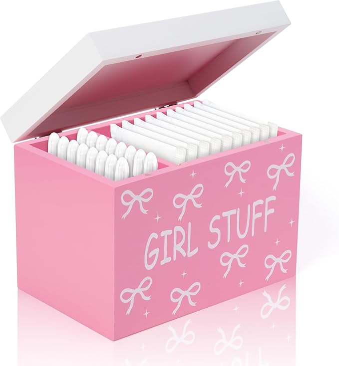 R HORSE Tampon Holder for Bathroom - Pink Feminine Product Organizer, Bow Organize Case with Lid Shark Week Tampon Storage Lady Stuff Box for Bathroom Accessories