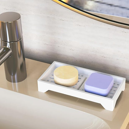 NiHome Self Draining Acrylic Soap Dish Fit for Kitsch, Durable Bathroom & Kitchen Soap Holder with 360° Airflow, Elegant Slotted Design to Keep Soap Bars Dry & Free from Residue, Easy to Clean (White)