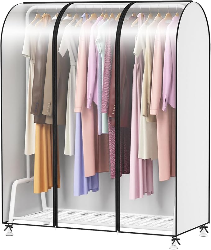 Clear Garment Rack Cover, Clothes Rack Cover Clothing Rack Cover with Durable Zippers for Garment Rack, Clothes Rack, Black, 50"L x 20"W x 60"H (Rack Not Included)