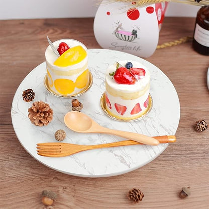 DEAYOU Marble Lazy Susan, Natural Marble Round Tray Turntable Cake Stand, 12" Lazy Susan Cheese Board with Silent Rotating for Serving, Table Display, Cupcake, White, Revolving Cake Leveler Spinner