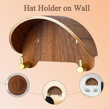 2 Pack Cowboy Hat Rack, Wooden Satin Finish Hat Holder on Wall,Non-Damage Brim Design, Hat Hooks Can Keeps Original Shape of Hat, for Cowboy Hat, Fedora, Sun Hats