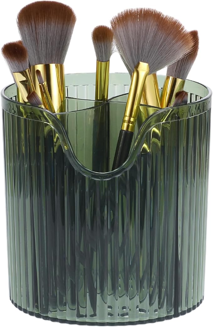 VOCOSTE Makeup Brush Cup, Makeup Organizer, 4 Slot Makeup Brush Holder, Cosmetics Storage Cup, for Vanity for Desktop, for Bathroom Countertops, Clear Green
