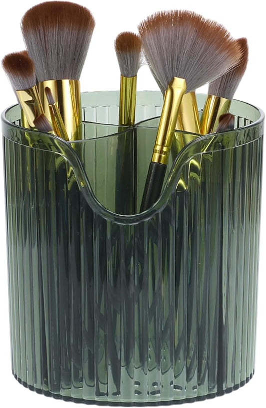 VOCOSTE Makeup Brush Cup, Makeup Organizer, 4 Slot Makeup Brush Holder, Cosmetics Storage Cup, for Vanity for Desktop, for Bathroom Countertops, Clear Green