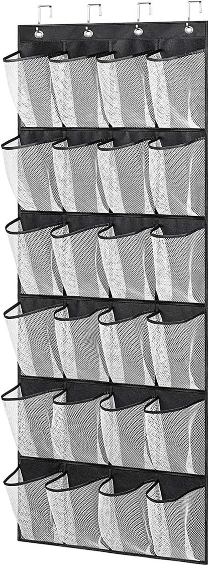 Shoe Rack For Closet Front Door Entrance Entryway Cabinet Hanging Organizer,Shoe Organizers Over The Door Bedroom Bathroom Space Saving Portable Clear 28 Pocket Mesh Breathable Hanger(Black White)