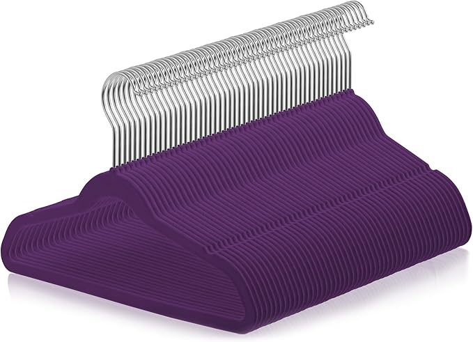 Casafield 50 Velvet Kid's Hangers - 14" Size for Children's Clothes - Purple