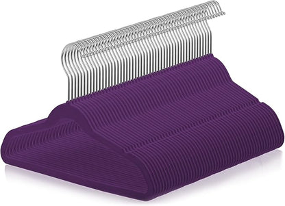 Casafield 50 Velvet Kid's Hangers - 14" Size for Children's Clothes - Purple