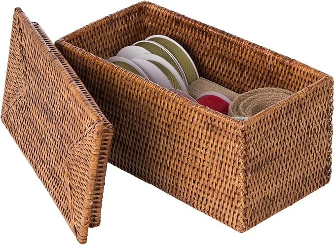 KOUBOO La Jolla Rattan Box, Toilet Roll Storage, Storage Boxes, Rattan Basket Decorative Boxes, Storage Container, Rectangular, Honey - Brown