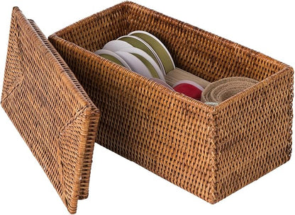 KOUBOO La Jolla Rattan Box, Toilet Roll Storage, Storage Boxes, Rattan Basket Decorative Boxes, Storage Container, Rectangular, Honey - Brown