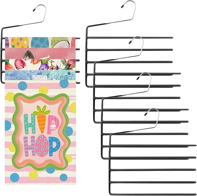 4 Pack Garden Flags Hangers,Garden Flag Holder,Garden Flag Storage Heavy Duty Multi Layers Space Saving Hangers,Non Slip 5 Tier Open-Ended Pants Hanger for Garden Flags Jeans Trouser Pants Hangers