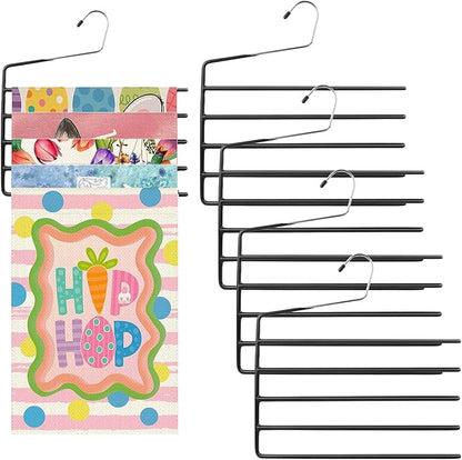 4 Pack Garden Flags Hangers,Garden Flag Holder,Garden Flag Storage Heavy Duty Multi Layers Space Saving Hangers,Non Slip 5 Tier Open-Ended Pants Hanger for Garden Flags Jeans Trouser Pants Hangers