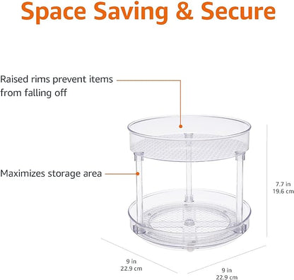 Amazon Basics Lazy Susan Turntable Organizer for Spices and Condiments, 9" Diameter, 2 Tier, Clear