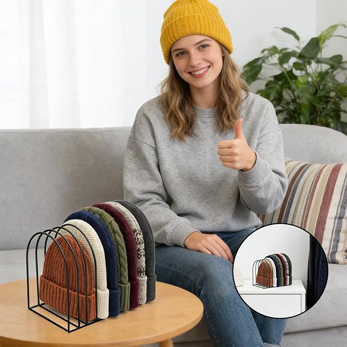 2 Pcs Beanie Organizer, 10-Cap Capacity Metal Beanie Holder, Hat Rack for Knit Hats, Space-Saving Storage for Bedroom, Entryway, Mudroom, Dorm, Apartment,Office